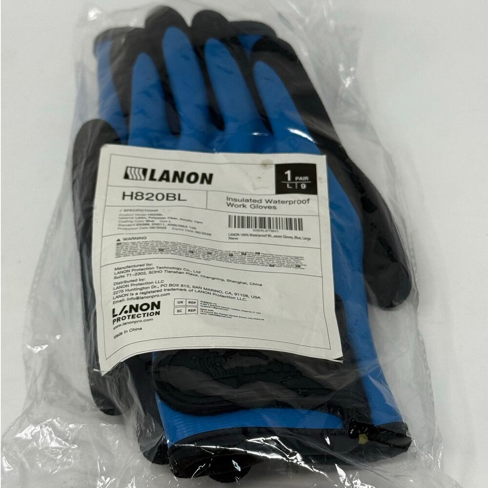 Lanon H820BL Insulated Waterproof Work Gloves Size L NWT